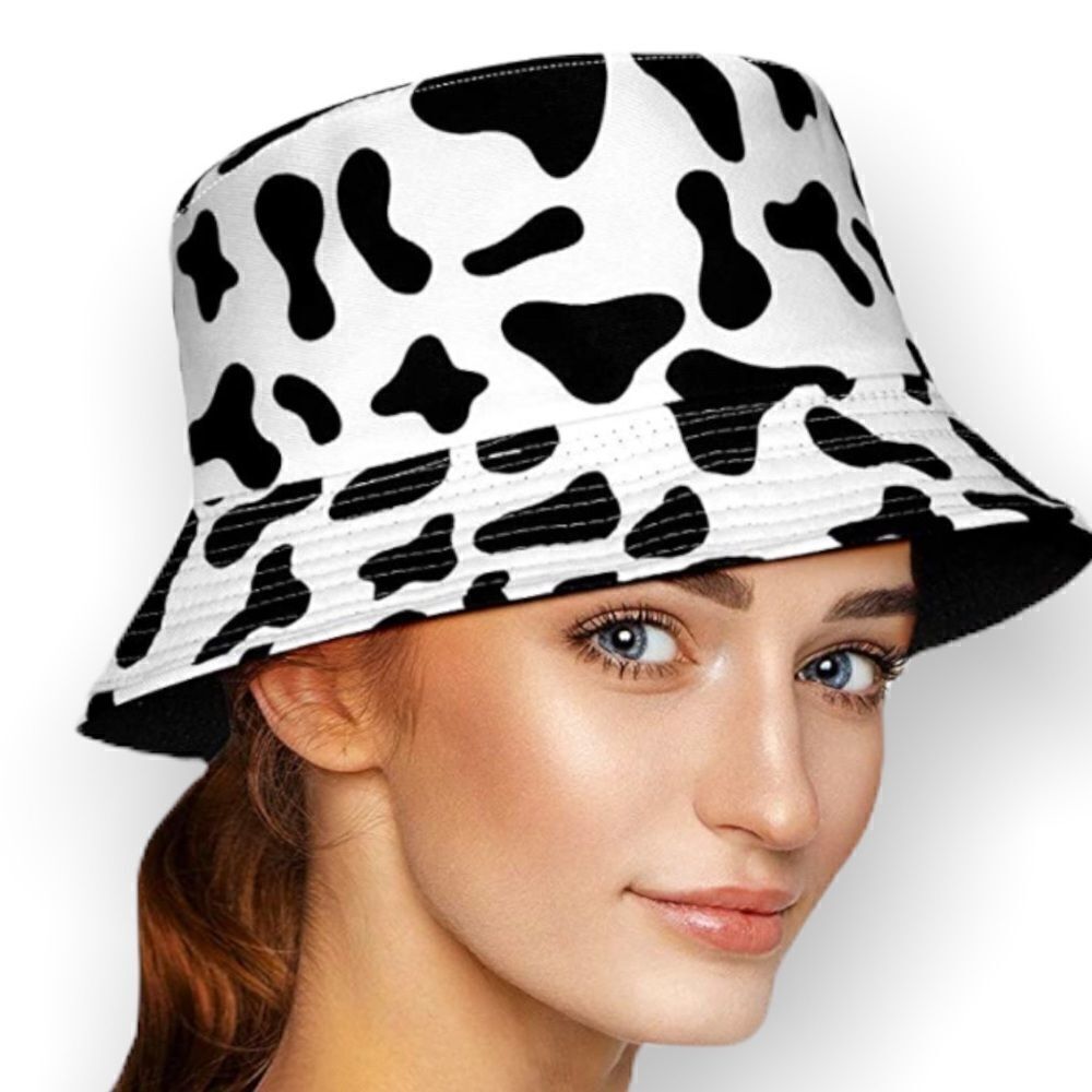 Bucket Hat cow black and white print Reversible Bucket